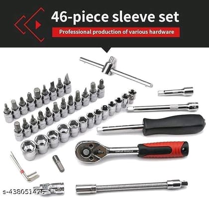  45-Piece Universal Socket Set with Ratchet and Extension Bar