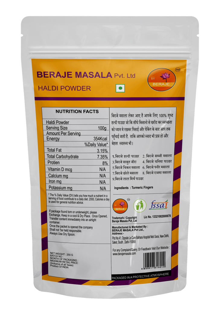 Beraje Masala Organic Turmeric Powder 100g, Haldi Powder