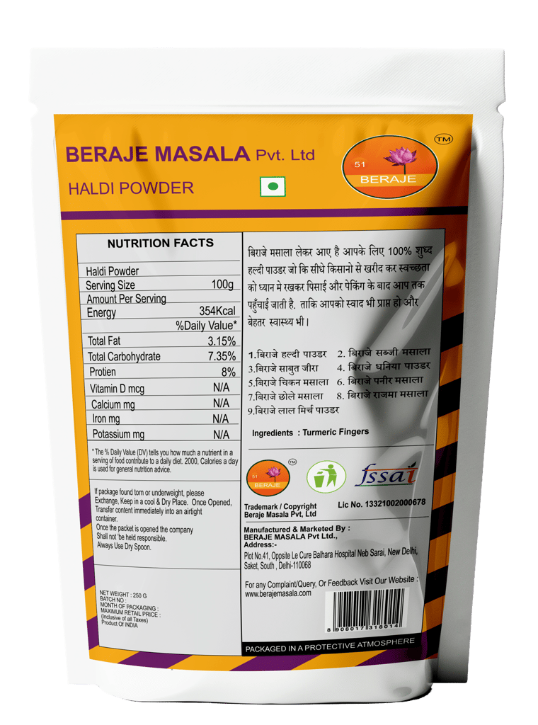 Beraje Masala Organic Turmeric Powder 100g, Haldi Powder