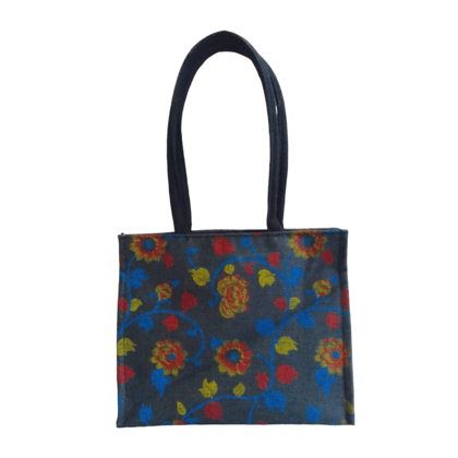  Black Floral Jute Tote Bag