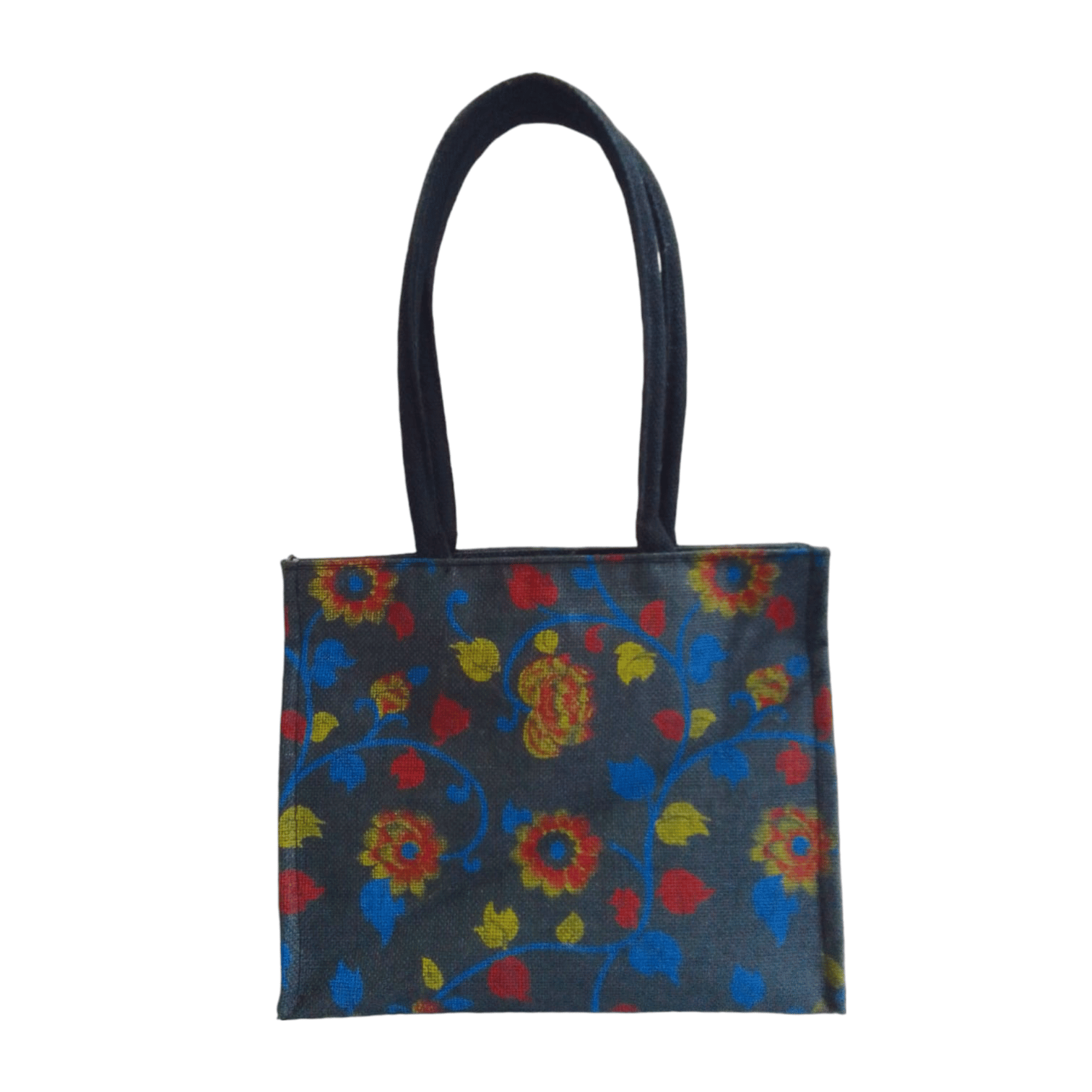  Black Floral Jute Tote Bag