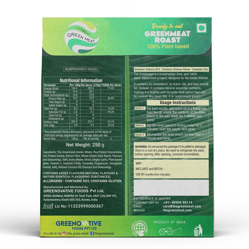 Greenmeat Roast | Plant based & Vegetarian Meat Substitute | Ready to Eat | 250g