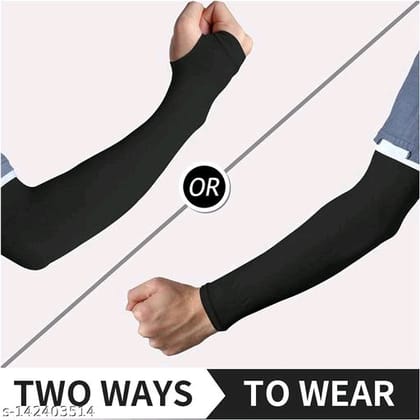  Unisex Cotton Cooling Sun Protection UV Protection Arm Sleeves for Men & Women (Black & Grey)