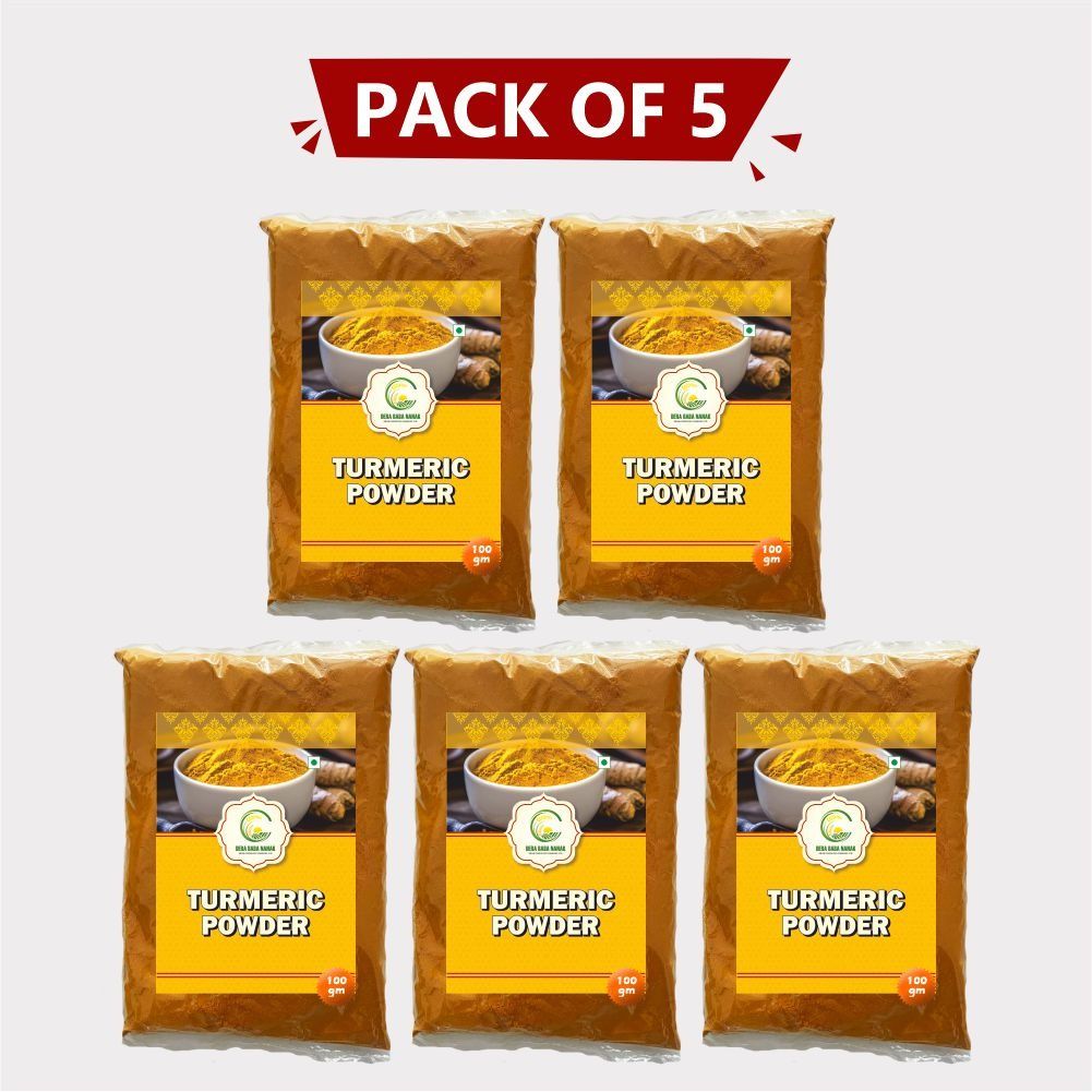 Turmeric Powder 500gm (5 × 100gm) – Dera Bera Nanak Natural Haldi Powder for Flavorful Meals & Health. 