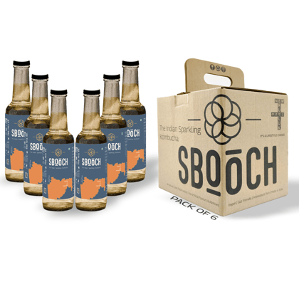 SBOOCH - Indian Sparkling Kombucha Tea | Koshimbir Flavor, All Natural | Gut Friendly | Antioxidant | Zero Preservatives | NO Artificial Flavors or Additives | Fermented Beverage Tea | 275ml (Pack of 6)