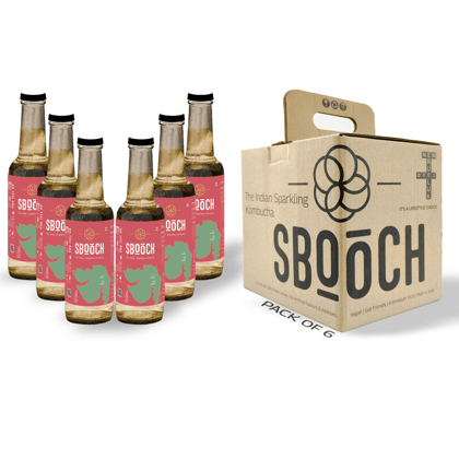 SBOOCH - Indian Sparkling Kombucha Tea | Gor Keri Flavor, All Natural | Gut Friendly | Antioxidant | Zero Preservatives | NO Artificial Flavors or Additives | Fermented Beverage Tea | 275ml (Pack of 6)