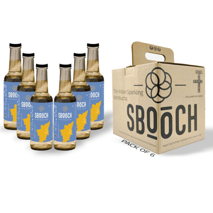 SBOOCH - Indian Sparkling Kombucha Tea | Rasam Flavor,All Natural | Gut Friendly | Antioxidant | Zero Preservatives | NO Artificial Flavors or Additives | Fermented Beverage Tea | 275ml (Pack Of 6)