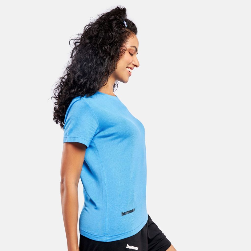 Bummer Women's Round Neck Solid Lounge T-Shirts | Relaxed Fit,Terry Modal & Half-Sleeve Tshirt - Malibu