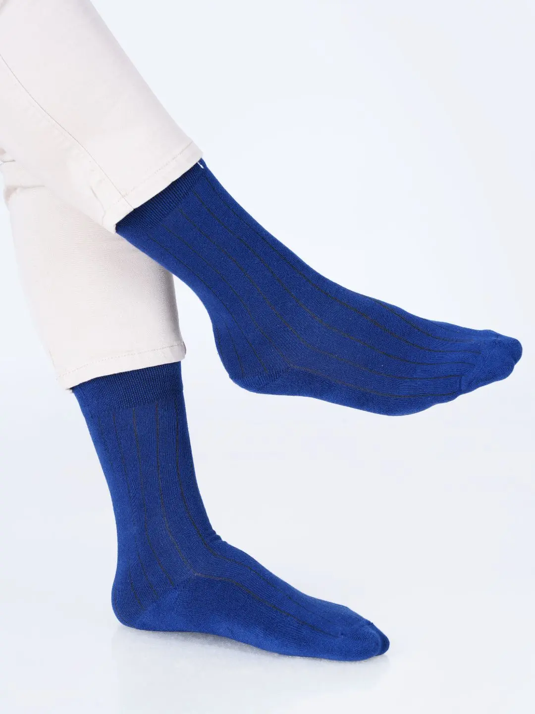 Cotton Rich Designer Socks for Men and Women - Rib Stripe (Blue)