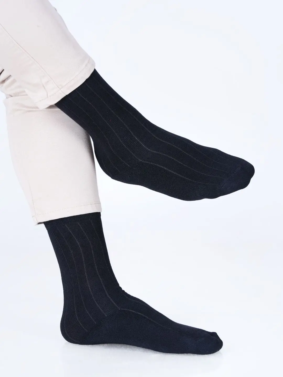 Cotton Rich Designer Socks for Men and Women - Rib Stripe (Black)