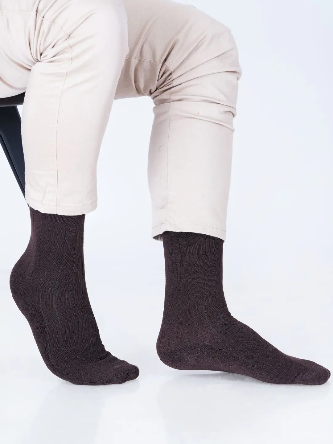 Cotton Rich Designer Socks for Men and Women - Rib Stripe (Brown)