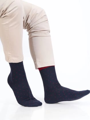 Cotton Rich Designer Socks for Men and Women - Polka Dots (Navy Blue)