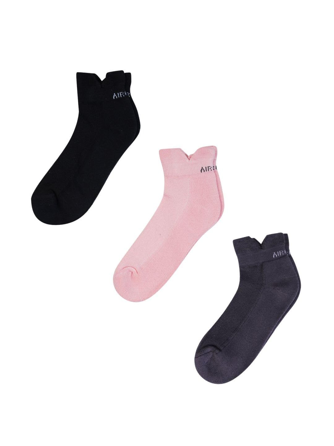 AirGarb Low Ankle Cotton Sneakers Socks for Men and Women: Comfortable Cushioning & Breathable Design Pack of 3 - TCA3APBL (Free Size) Multi Color
