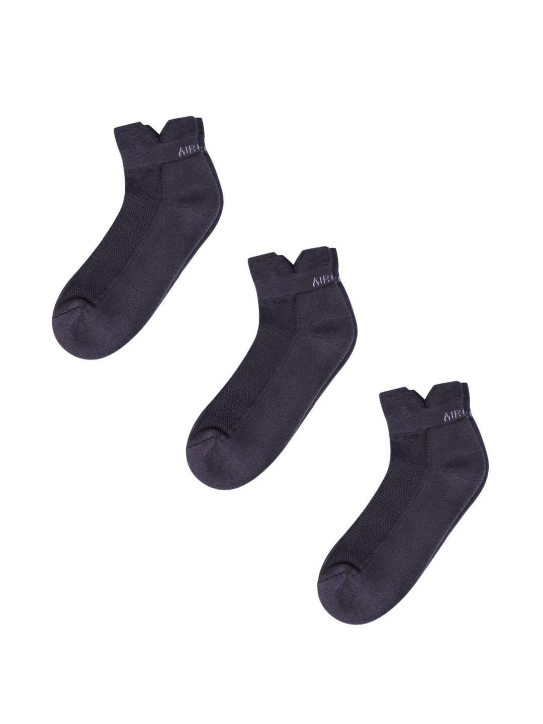 AirGarb Low Ankle Cotton Sneakers Socks for Men and Women: Comfortable Cushioning & Breathable Design Pack of 3 - TCA3A (Free Size) Ash
