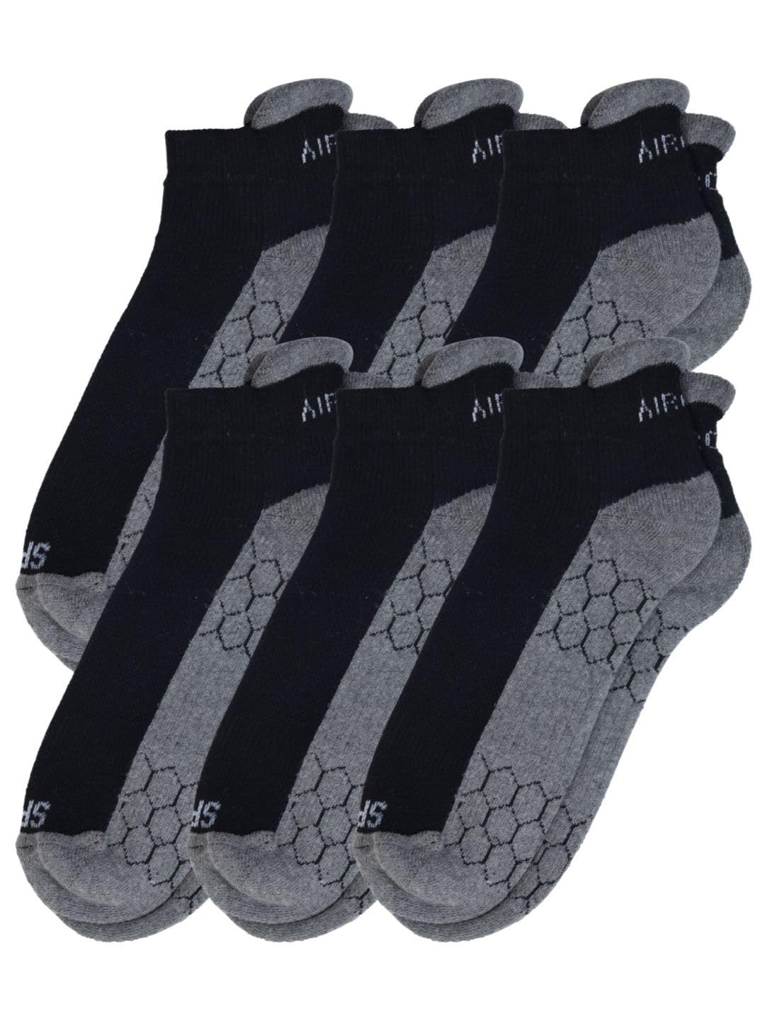 AirGarb Compression Sports Performance Socks for Men and Women Ankle Length Cotton Socks Pack of 6 - SPO6BL (Free Size) Black
