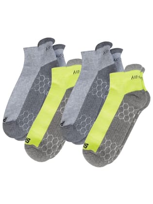 AirGarb Compression Sports Performance Socks for Men and Women Ankle Length Cotton Socks Pack of 4 - SPO4G2GR2 (Free Size) Multi Color