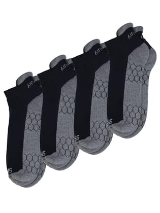 AirGarb Compression Sports Performance Socks for Men and Women Ankle Length Cotton Socks Pack of 4 - SPO4BL (Free Size) Black