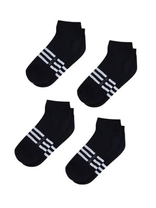 AirGarb Stylish Striped Low Ankle Cotton Socks for Men and Women: Comfortable Cushioning & Breathable Design Pack of 4 - LST4BL (Free Size) Black AirGarb Stylish Striped Low Ankle Cotton Socks for Men and Women: Comfortable Cushioning & Breathable Design Pack of 4 - LST4BL (Free Size) Black