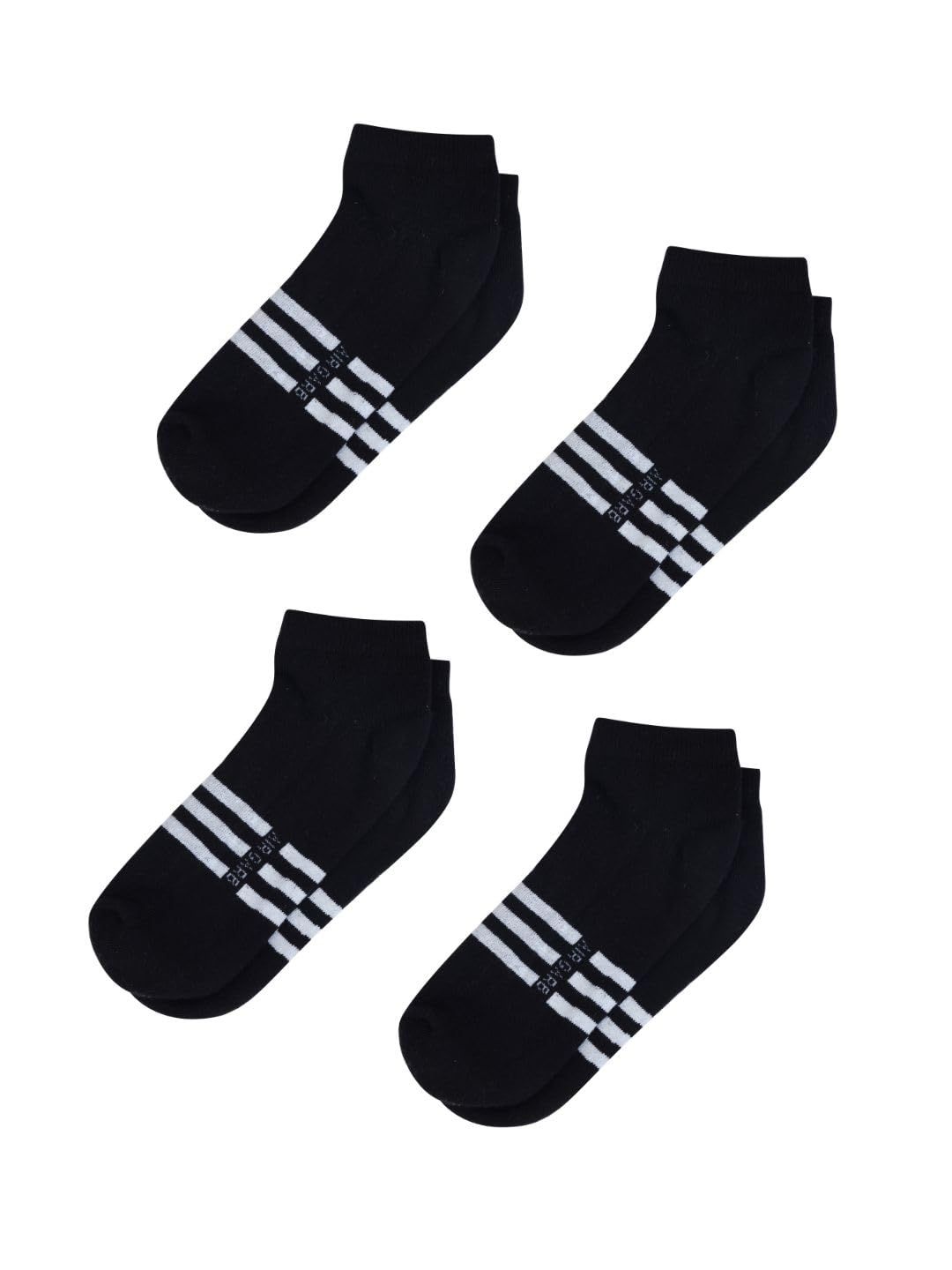 AirGarb Stylish Striped Low Ankle Cotton Socks for Men and Women: Comfortable Cushioning & Breathable Design Pack of 4 - LST4BL (Free Size) Black