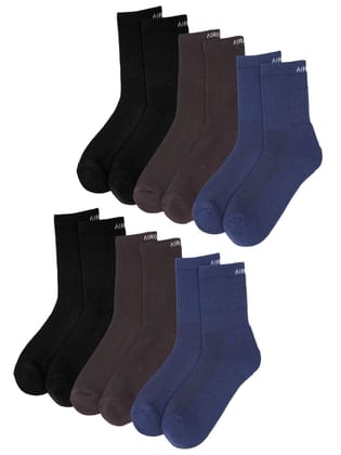 AIR GARB Crew Socks for Men and Women Made with Premium Cotton Pack of 6 - C6BL2BR2B2 (Free Size) Multi Color