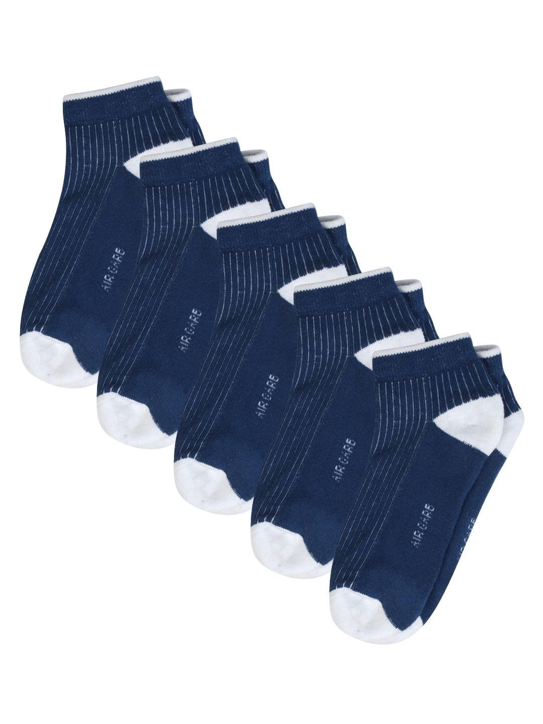 AirGarb Stylish Ribbed Low Ankle Cotton Socks for Men and Women: Comfortable Cushioning & Breathable Design Pack of 5 - ARB5D (Free Size) Denim