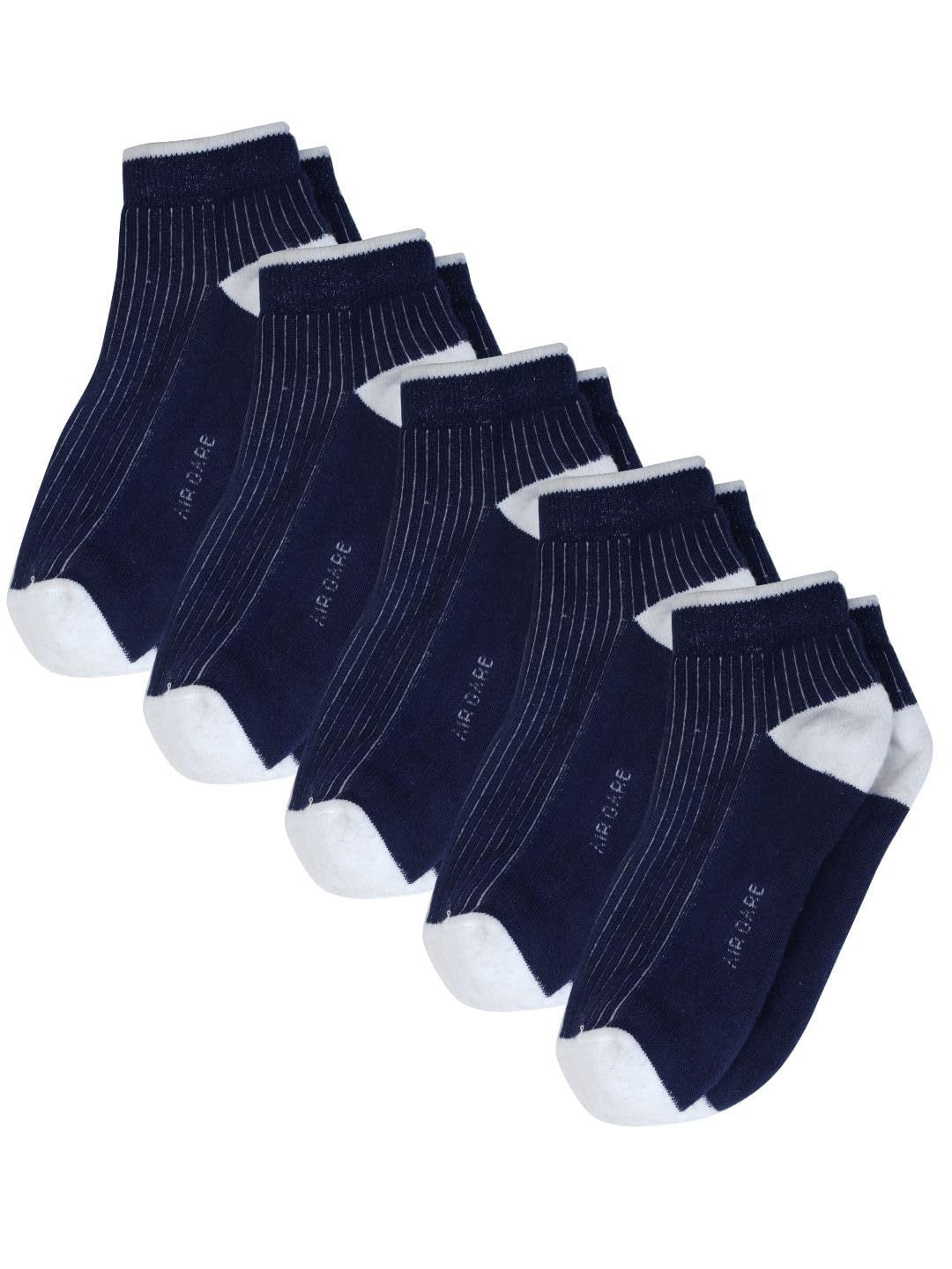 AirGarb Stylish Ribbed Low Ankle Cotton Socks for Men and Women: Comfortable Cushioning & Breathable Design Pack of 5 - ARB5B (Free Size) Navy Blue