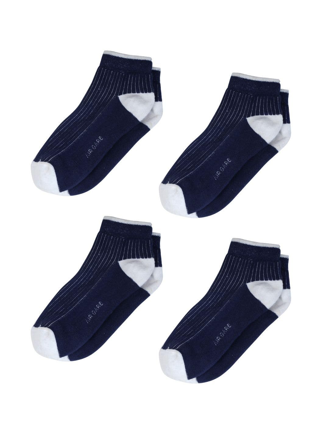 AirGarb Stylish Ribbed Low Ankle Cotton Socks for Men and Women: Comfortable Cushioning & Breathable Design Pack of 4 - ARB4B (Free Size) Navy Blue