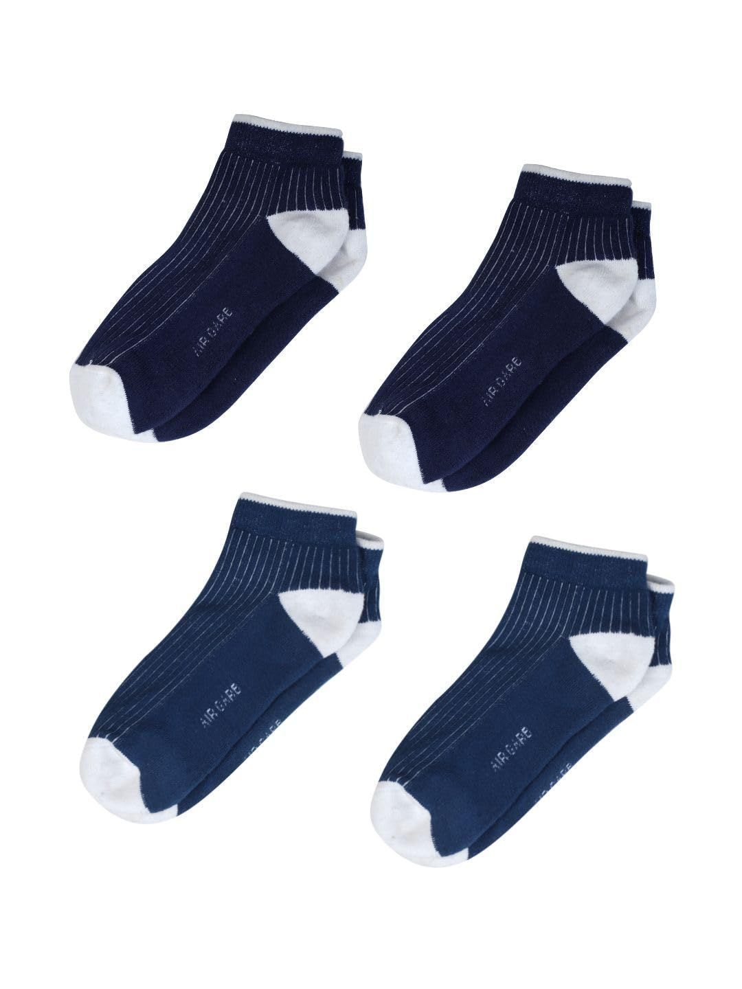 AirGarb Stylish Ribbed Low Ankle Cotton Socks for Men and Women: Comfortable Cushioning & Breathable Design Pack of 4 - ARB4D2B2 (Free Size) Multi Color