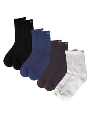 AIR GARB Crew Socks for Men and Women Made with Premium Cotton Pack of 4 - AC4BLWBRB (Free Size) Black, White, Brown, Blue