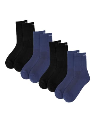 AIR GARB Crew Socks for Men and Women Made with Premium Cotton Pack of 4 - AC4BL2B2 (Free Size) Black, Blue