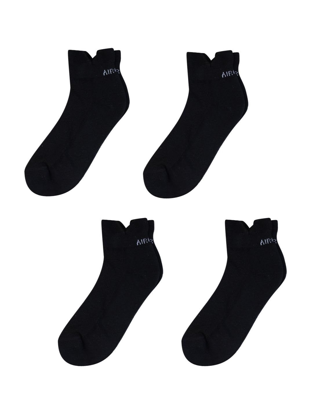 AirGarb Low Ankle Cotton Sneakers Socks for Men and Women: Comfortable Cushioning & Breathable Design Pack of 4 - TCA4BL (Free Size) Black
