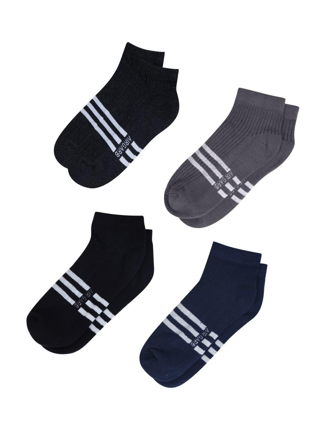 AirGarb Stylish Striped Low Ankle Cotton Socks for Men and Women: Comfortable Cushioning & Breathable Design Pack of 4 - ST4BLBMA (Free Size) Multi Color