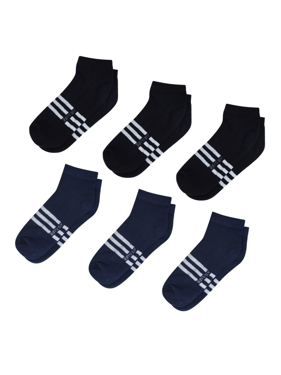 AirGarb Stylish Striped Low Ankle Cotton Socks for Men and Women: Comfortable Cushioning & Breathable Design Pack of 6 - LST6BL3B3 (Free Size) Multi Color
