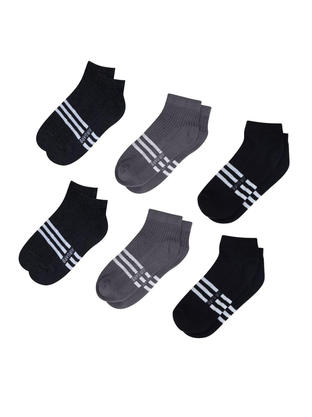 AirGarb Stylish Striped Low Ankle Cotton Socks for Men and Women: Comfortable Cushioning & Breathable Design Pack of 6 - LST6M2A2BL2 (Free Size) Multi Color