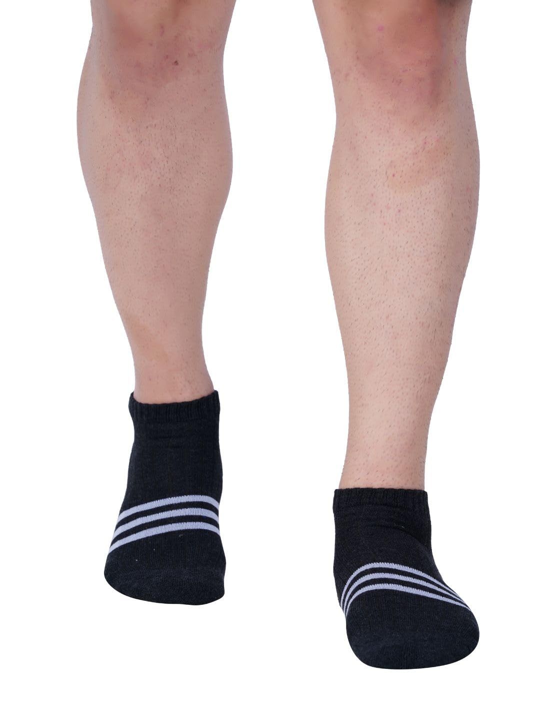 AirGarb Stylish Striped Low Ankle Cotton Socks for Men and Women: Comfortable Cushioning & Breathable Design Pack of 5 - LST5M (Free Size) Andhra Melange