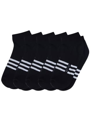 AirGarb Stylish Striped Low Ankle Cotton Socks for Men and Women: Comfortable Cushioning & Breathable Design Pack of 5 - LST5BL (Free Size) Black