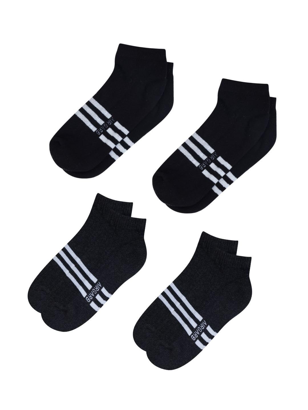 AirGarb Stylish Striped Low Ankle Cotton Socks for Men and Women: Comfortable Cushioning & Breathable Design Pack of 4 - LST4BL2M2 (Free Size) Multi Color