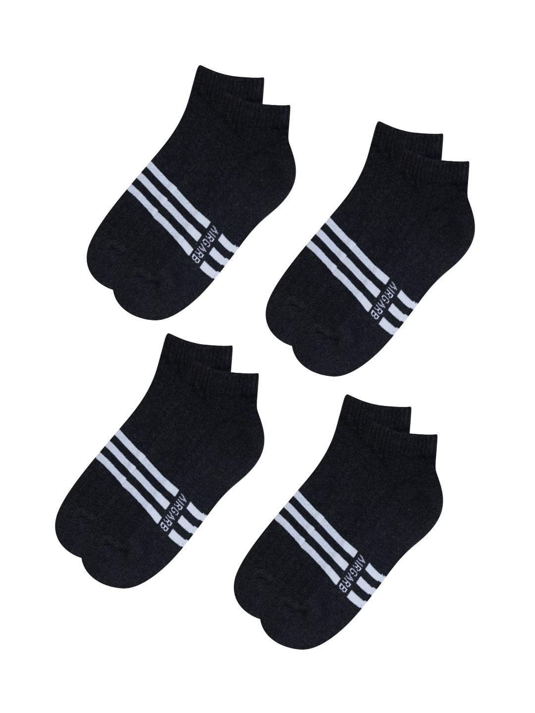 AirGarb Stylish Striped Low Ankle Cotton Socks for Men and Women: Comfortable Cushioning & Breathable Design Pack of 4 - LST4M (Free Size) Andhra Melange