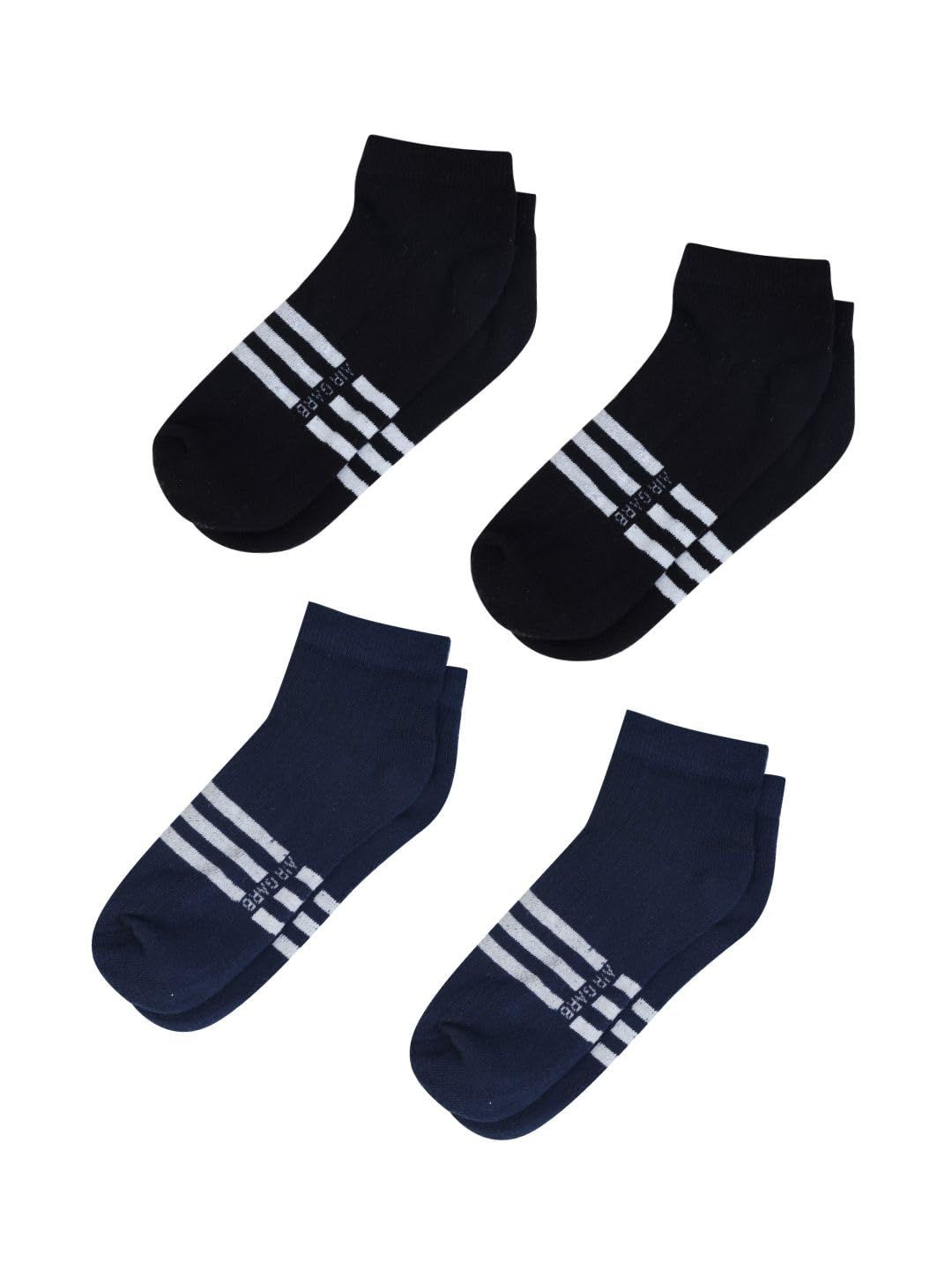AirGarb Stylish Striped Low Ankle Cotton Socks for Men and Women: Comfortable Cushioning & Breathable Design Pack of 4 - LST4BL2B2 (Free Size) Multi Color