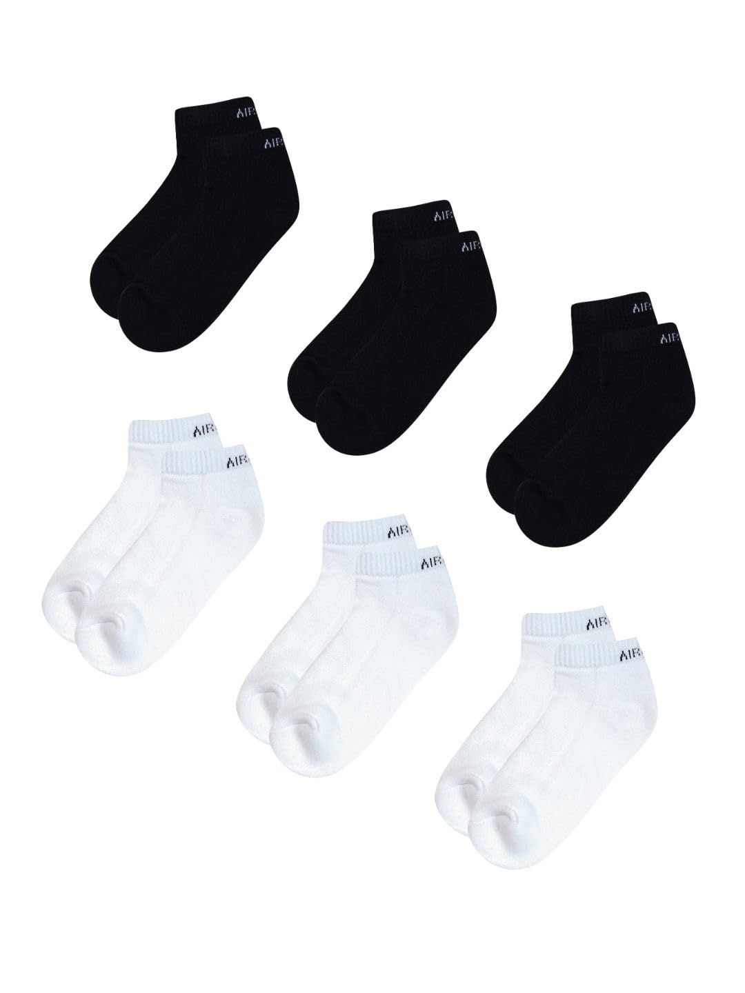 AirGarb Cushioned Low Ankle Socks for Men and Women Made with Cotton & Spandex Pack of 6 - LAP6BL3W3 (Free Size) Multi Color
