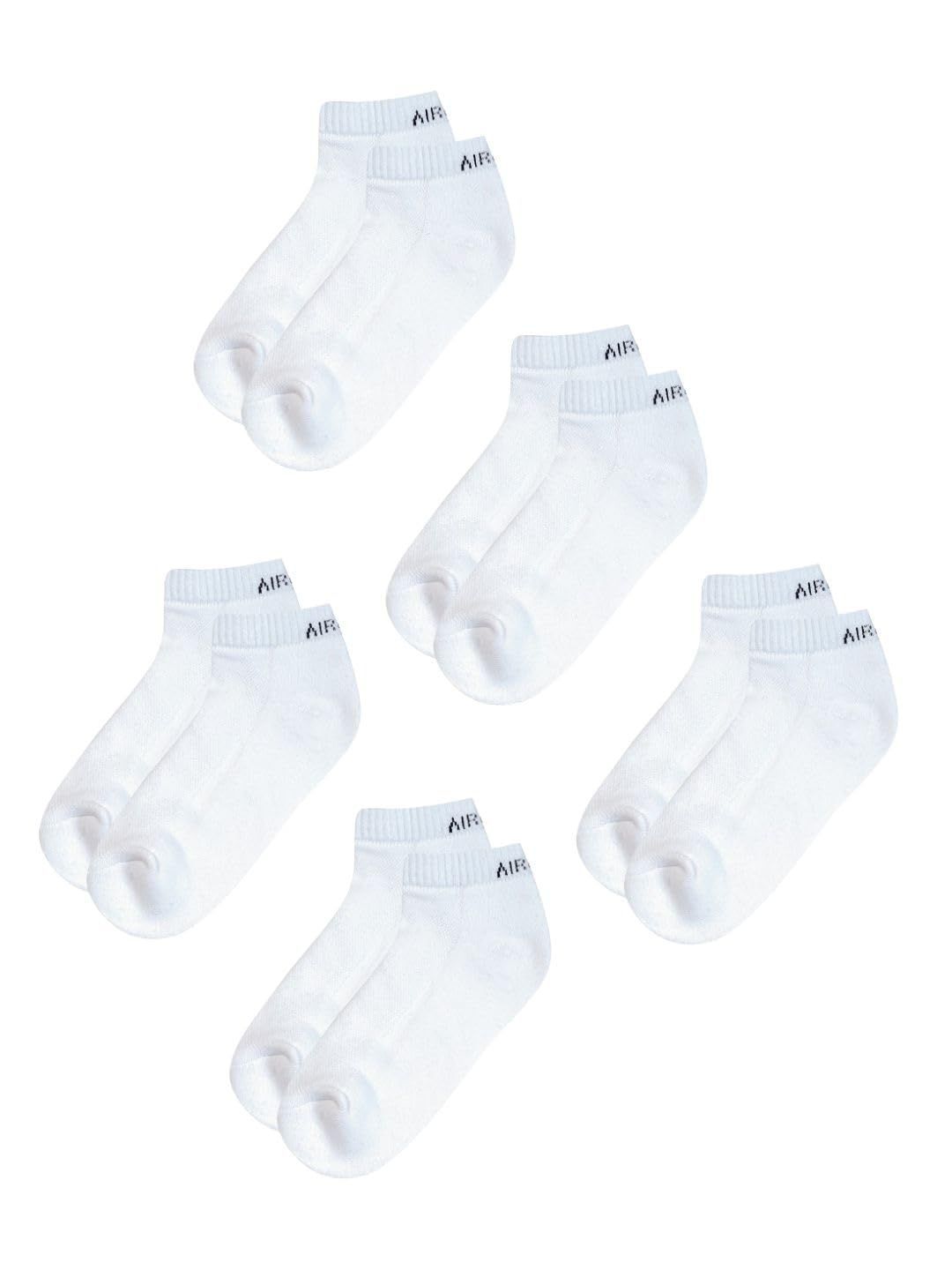 AirGarb Cushioned Low Ankle Socks for Men and Women Made with Cotton & Spandex Pack of 5 - LAP5W (Free Size) White