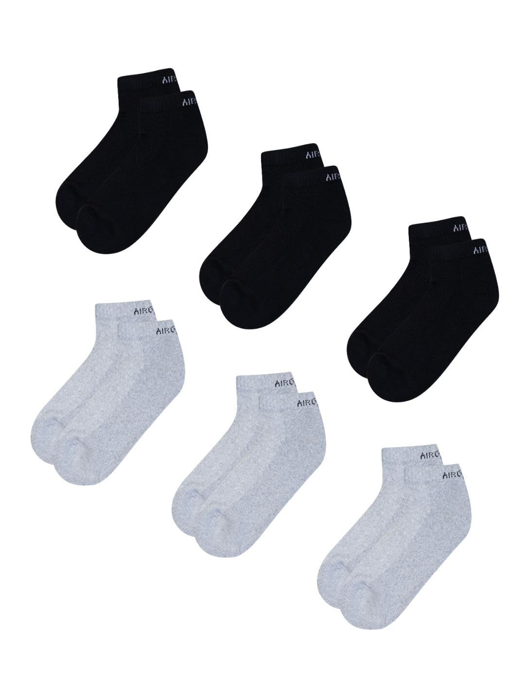 AirGarb Cushioned Low Ankle Socks for Men and Women Made with Cotton & Spandex Pack of 6 - LAP6BL3G3 (Free Size) Multi Color