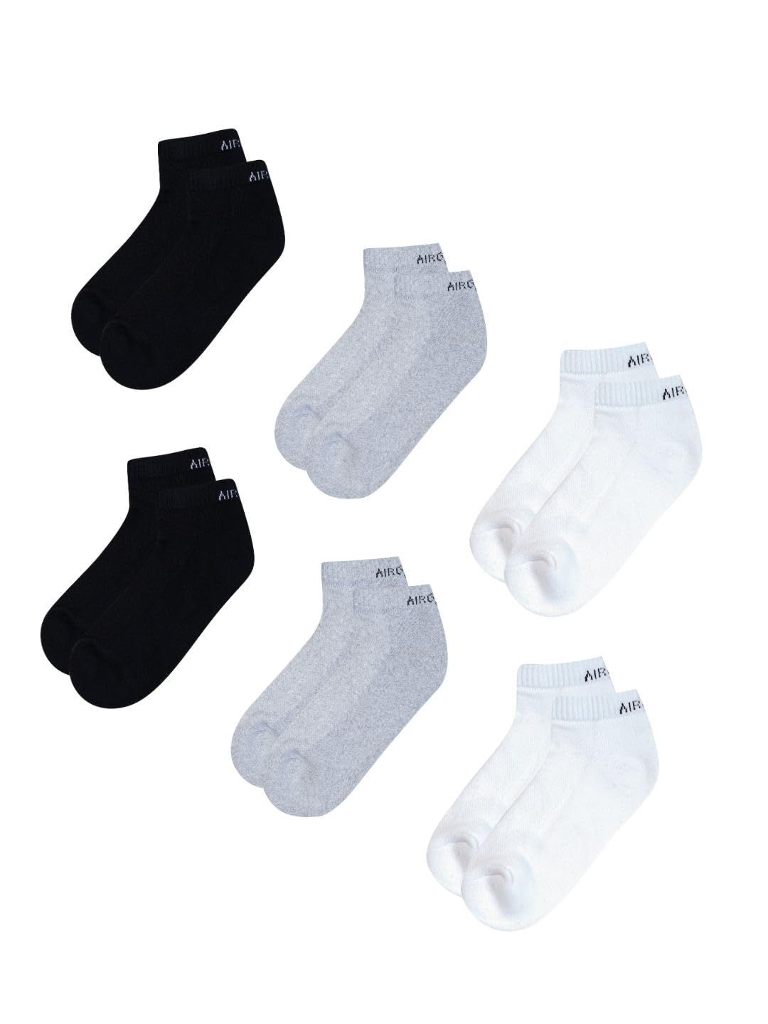 AirGarb Cushioned Low Ankle Socks for Men and Women Made with Cotton & Spandex Pack of 6 - LAP6BL2G2W2 (Free Size) Multi Color