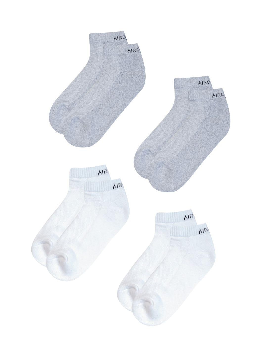 AirGarb Cushioned Low Ankle Socks for Men and Women Made with Cotton & Spandex Pack of 4 - LAP4G2W2 (Free Size) Multi Color