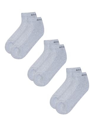 AirGarb Pure Cotton Low Ankle Plain Solid Socks for Men/Women: Cushioned Comfort & Breathable Mesh (Pack of 3) - Grey
