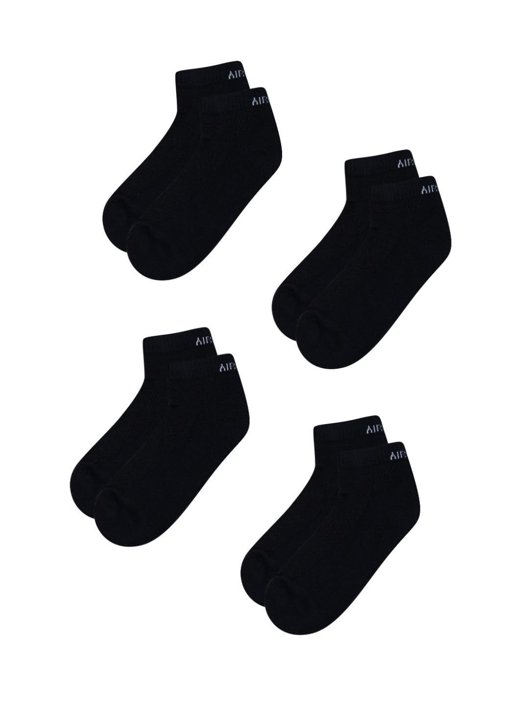 AirGarb Cushioned Low Ankle Socks for Men and Women Made with Cotton & Spandex Pack of 4 - LAP4BL (Free Size) Black