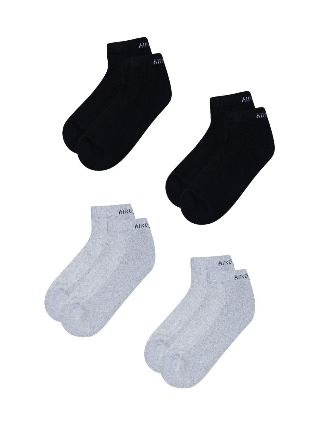 AirGarb Cushioned Low Ankle Socks for Men and Women Made with Cotton & Spandex Pack of 4 - LAP4BL2G2 (Free Size) Multi Color