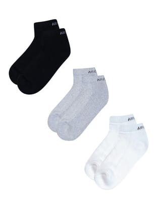 AirGarb Pure Cotton Low Ankle Plain Solid Socks for Men/Women: Cushioned Comfort & Breathable Mesh (Pack of 3) - Multi