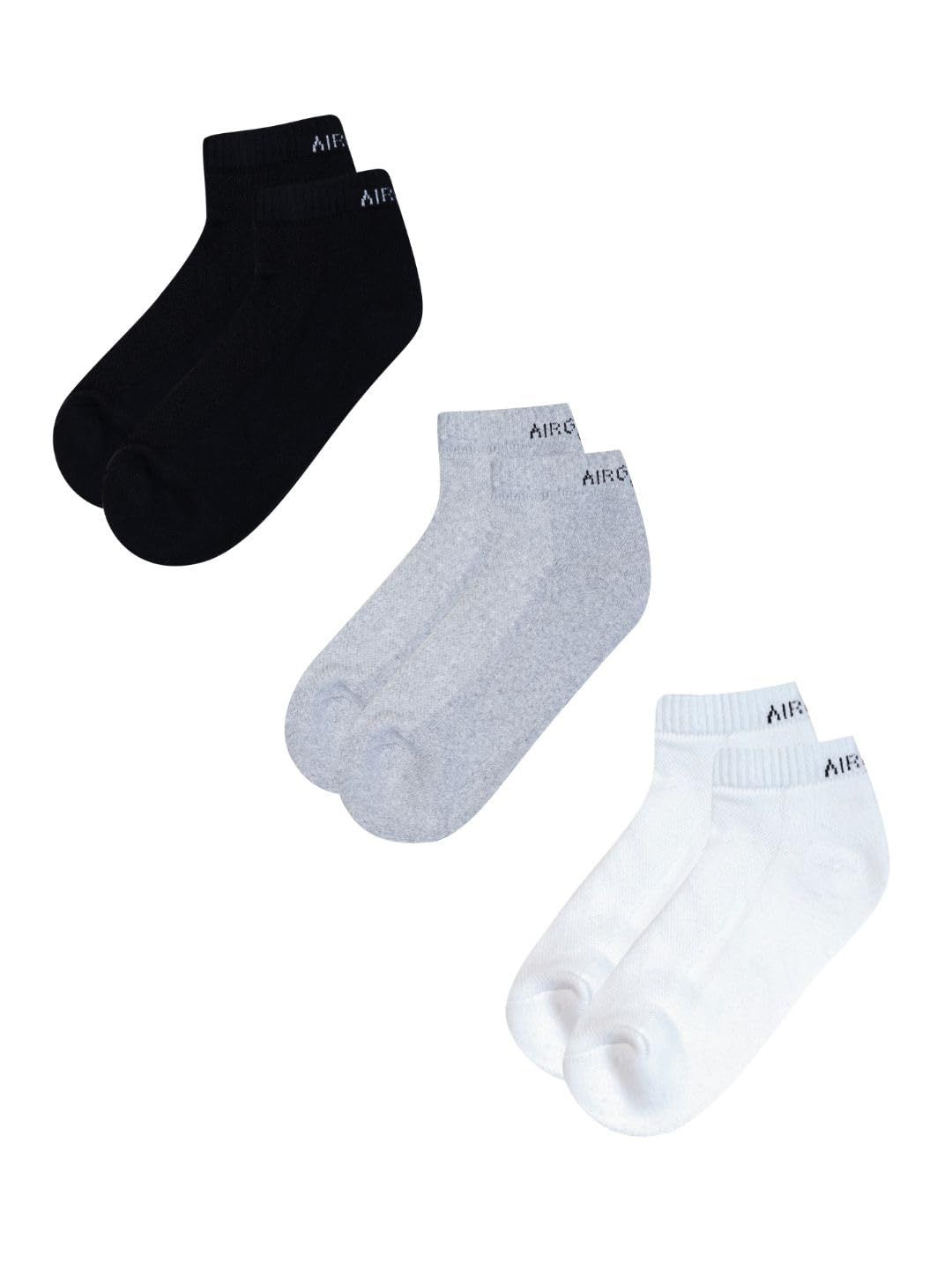 AirGarb Pure Cotton Low Ankle Plain Solid Socks for Men/Women: Cushioned Comfort & Breathable Mesh (Pack of 3) - Multi