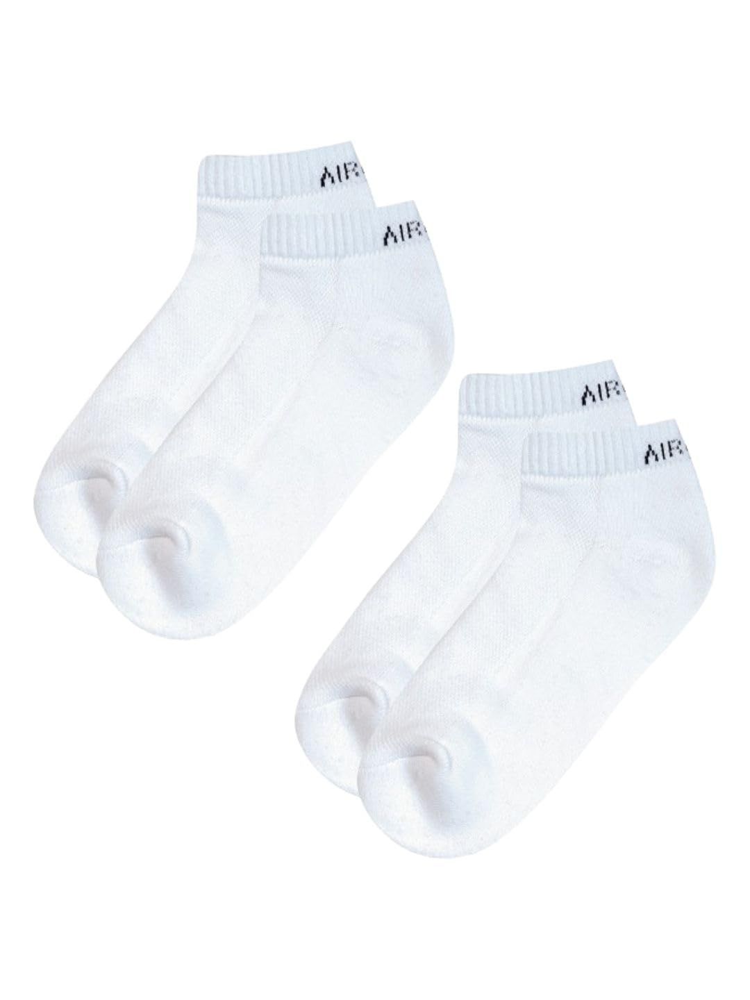 AirGarb Pure Cotton Low Ankle Plain Solid Socks for Men/Women: Cushioned Comfort & Breathable Mesh (Pack of 2) - White